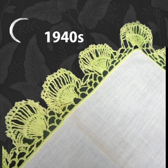 40s Vintage Linen Handkerchief Tatted Linen Hankie with Seashell Tatting Hanky - Picture 1 of 14